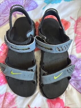 Nike blue Sandals with Neon Yellow Swoosh - Women's Sport Sandals